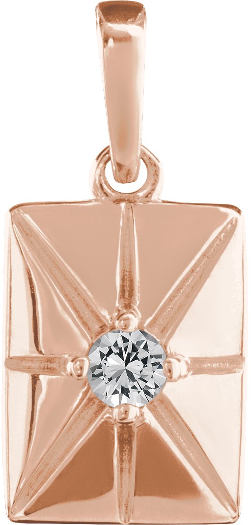 14K Gold Round Natural White Sapphire Accented Necklace or Pendant - Rose Gold