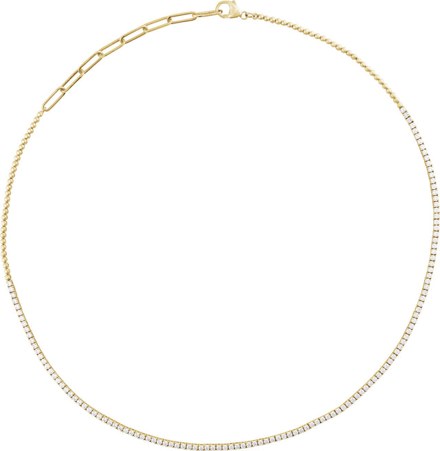 14K Gold Round Natural Diamond Adjustable Line Necklace - Yellow Gold