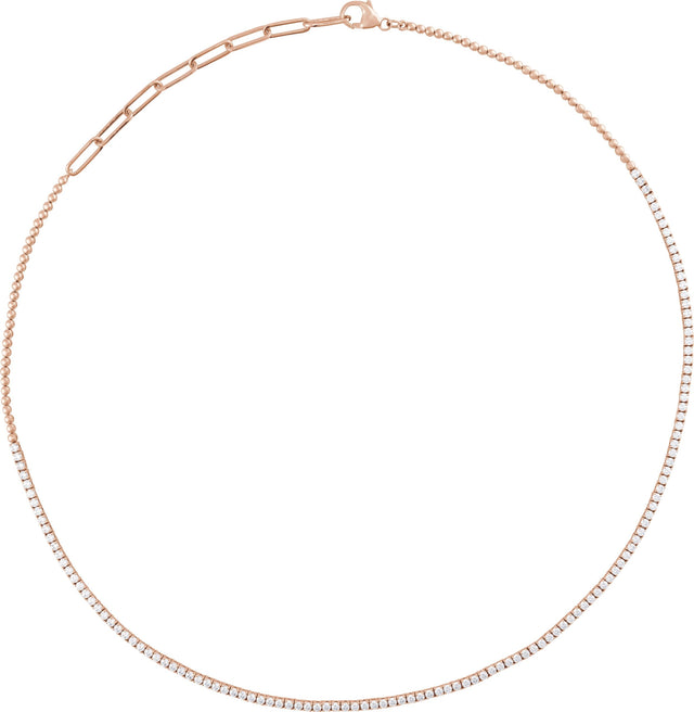 14K Gold Round Natural Diamond Adjustable Line Necklace - Rose Gold