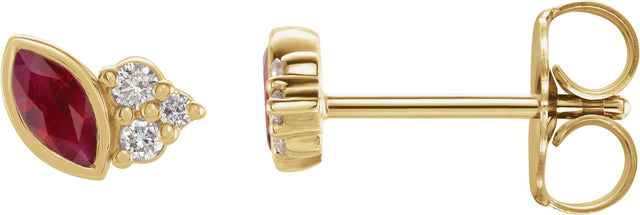 14K Gold Marquise Natural Ruby Accented Bezel-Set Earrings - Yellow Gold