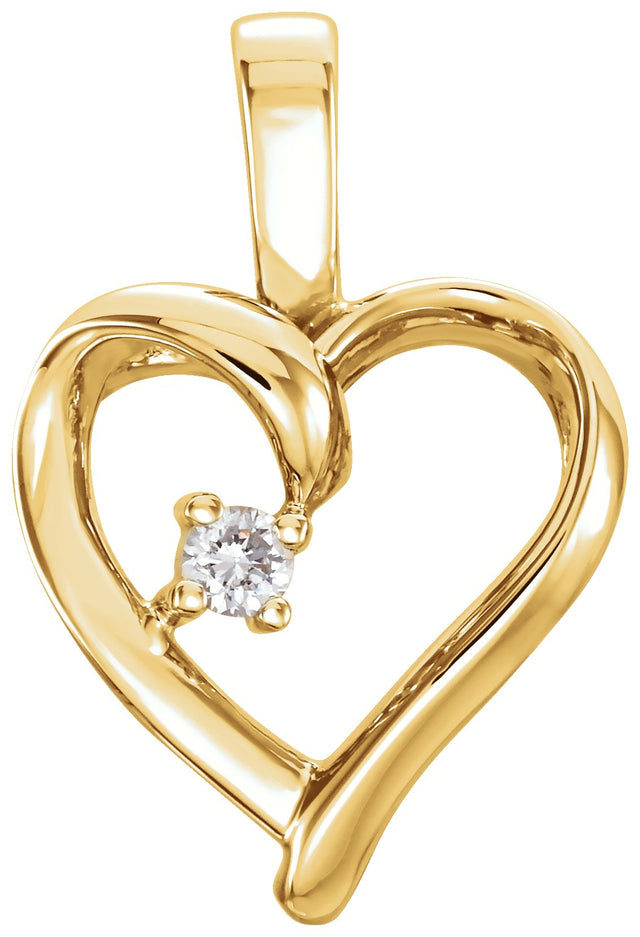 14K Gold Round Natural Diamond Heart Pendant - Yellow Gold