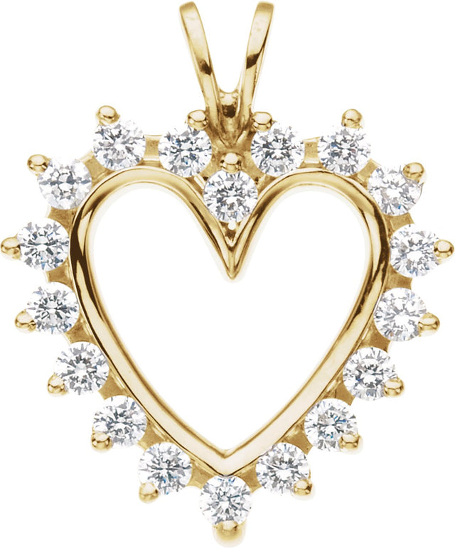14K Gold Round Natural Diamond Heart Pendant – 9/10 CTW - Yellow Gold