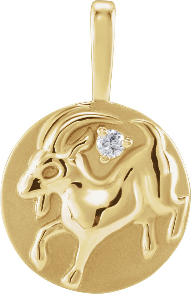 14K Gold Round Natural Diamond Accented Chinese Zodiac Pendant - Yellow Gold