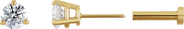 14K Gold Natural Diamond Round 3-Prong Press Fit Stud Earrings - Yellow Gold