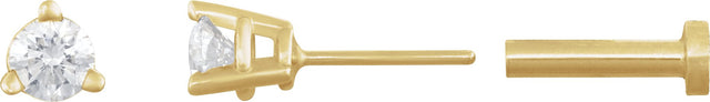 14K Gold Natural Diamond Round 3-Prong Press Fit Stud Earrings - Yellow Gold