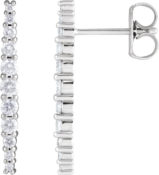 14K Gold Round Natural Diamond Accented Bar Earrings II - White Gold