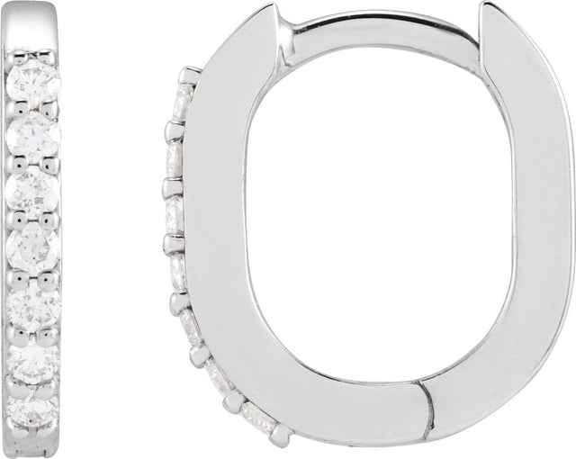 Platinum Round Natural Diamond Accented Elongated Hoop Earrings