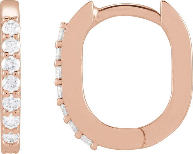 14K Gold Round Natural Diamond Accented Elongated Hoop Earrings - Rose Gold