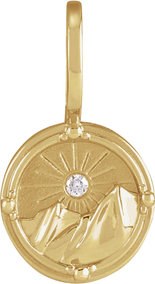 Men's 14K Gold Round Natural Diamond Element Pendant - Yellow Gold
