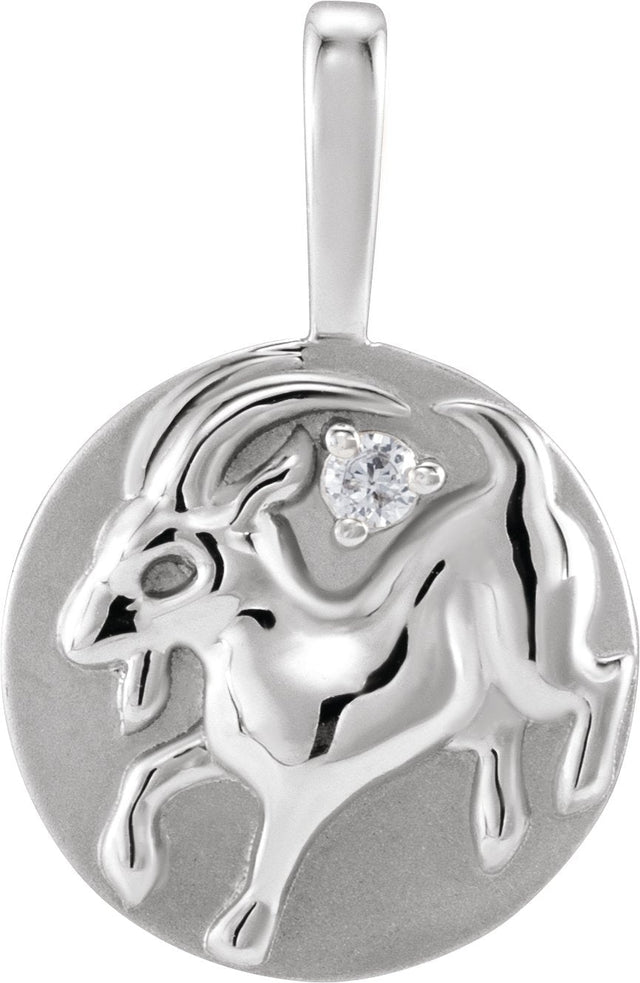 14K Gold Round Natural Diamond Accented Chinese Zodiac Pendant - White Gold