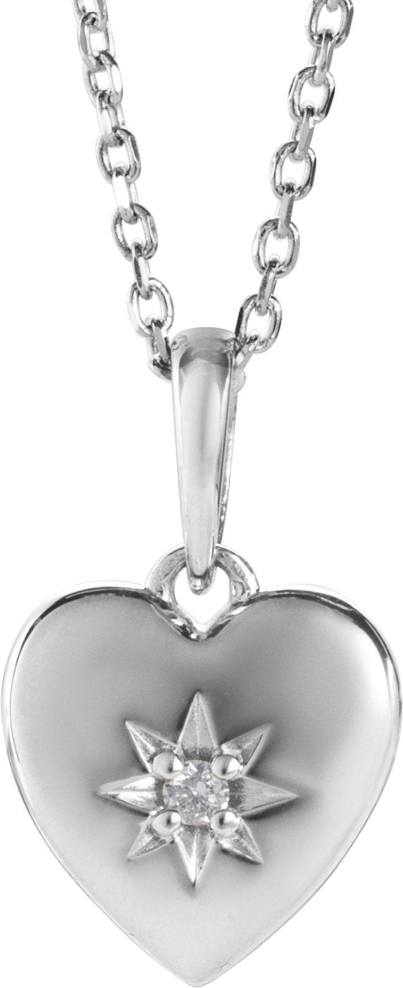 Platinum Round Natural Diamond Accented Heart Necklace or Pendant