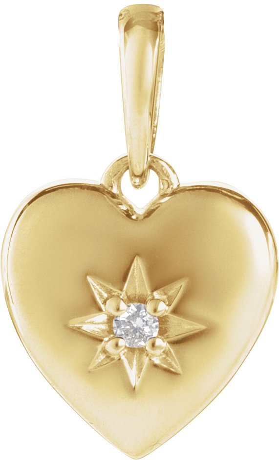 14K Gold Round Natural Diamond Accented Heart Necklace or Pendant – 0.015 CTW - Yellow Gold