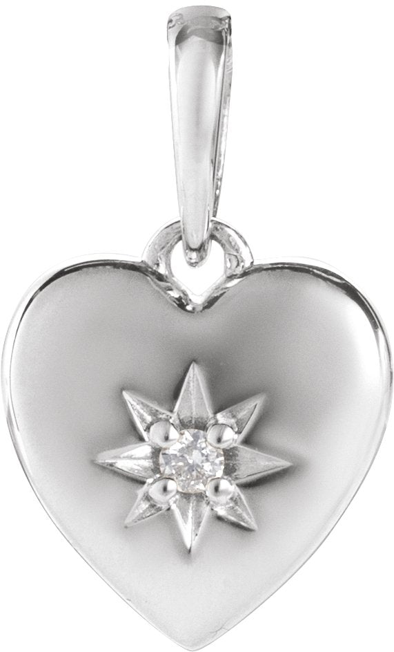 14K Gold Round Natural Diamond Accented Heart Necklace or Pendant – 0.015 CTW - White Gold