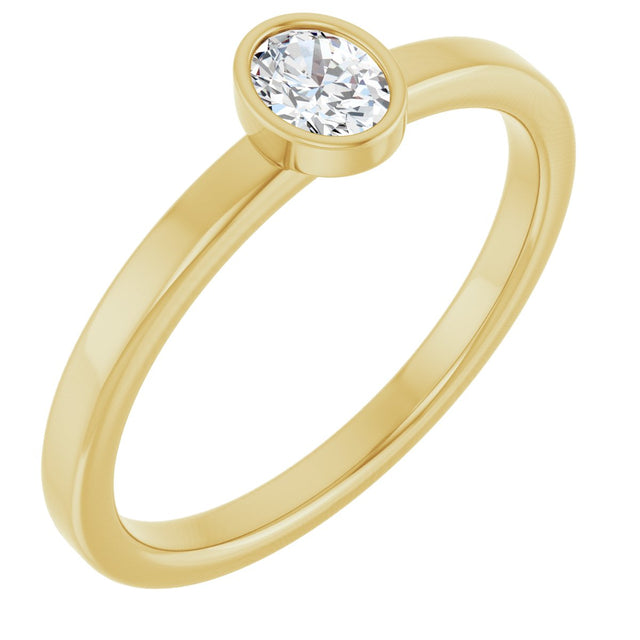 14K Gold Oval Natural Diamond Solitaire Ring - Yellow Gold