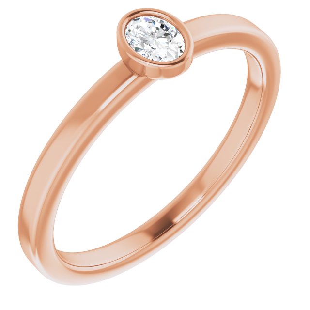 14K Gold Oval Natural Diamond Solitaire Ring - Rose Gold