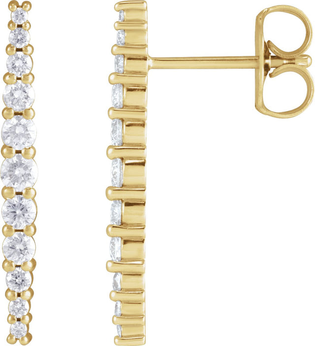 14K Gold Round Lab-Grown Diamond Accented Bar Earrings II - Yellow Gold