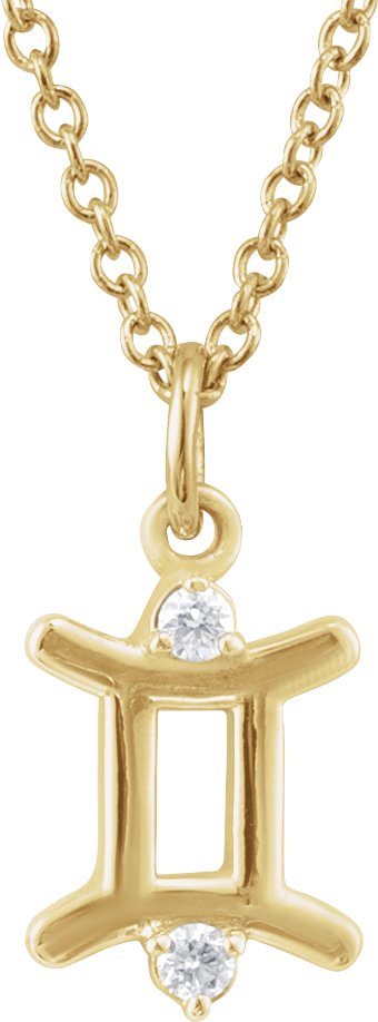 14K Gold Round Natural Diamond Accented Zodiac Necklace - Yellow Gold