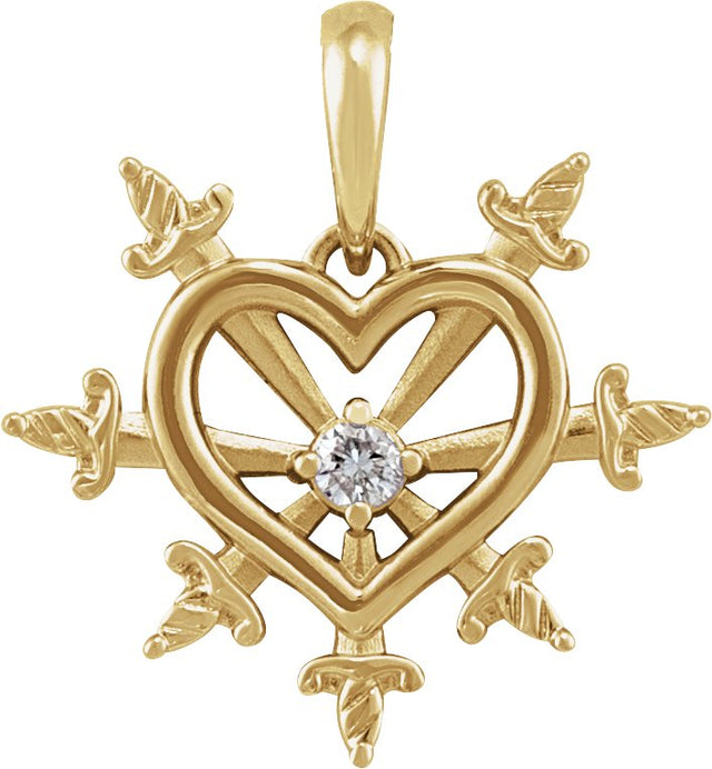 14K Gold Round Natural Diamond Heart & Daggers Necklace or Pendant - Yellow Gold