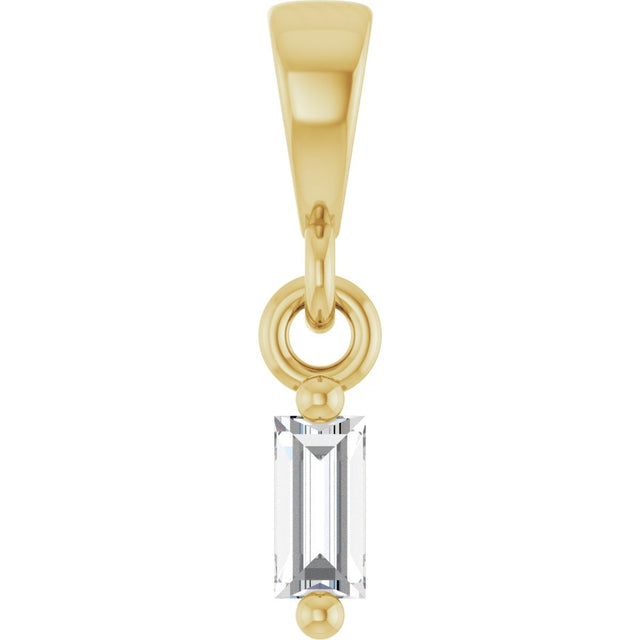 14K Gold Straight Baguette Natural Diamond Solitaire Pendant - Yellow Gold