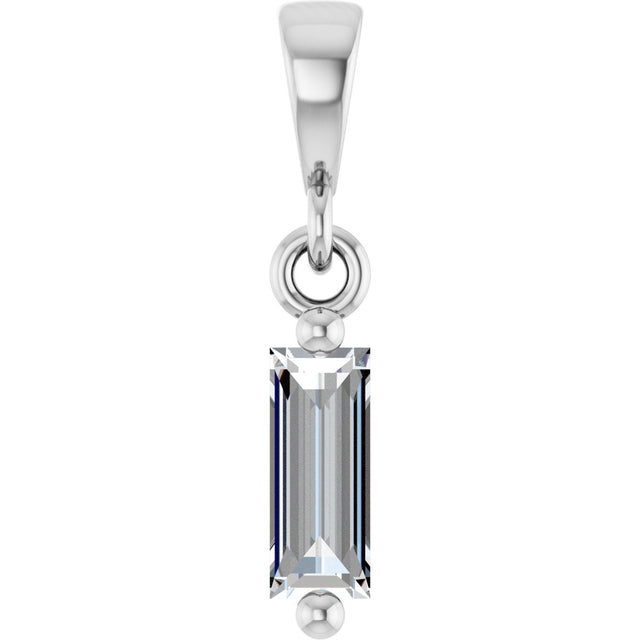 Platinum Straight Baguette Natural Diamond Solitaire Pendant
