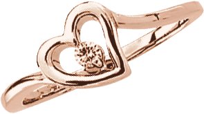 14K Gold Round Natural Diamond Accented Heart Ring – 2.5mm Stones - Rose Gold