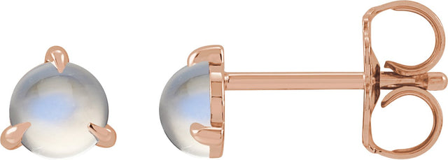 14K Gold Natural Rainbow Moonstone Round 3-Prong Claw Rose-Cut Stud Earrings - Rose Gold