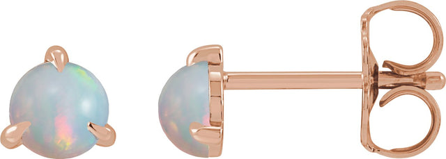 14K Gold Natural White Opal Round 3-Prong Claw Rose-Cut Stud Earrings - Rose Gold