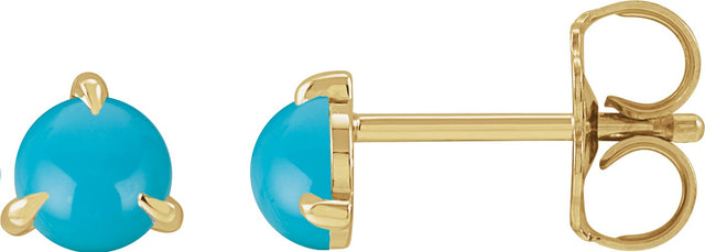 14K Gold Natural Turquoise Round 3-Prong Claw Rose-Cut Stud Earrings - Yellow Gold