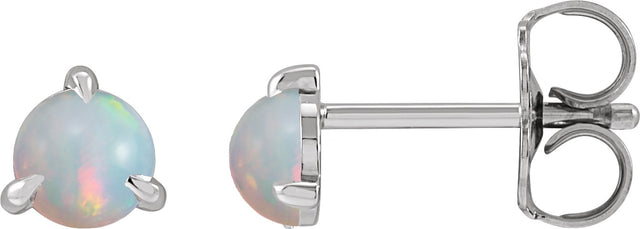 Platinum Natural White Opal Round 3-Prong Claw Rose-Cut Stud Earrings