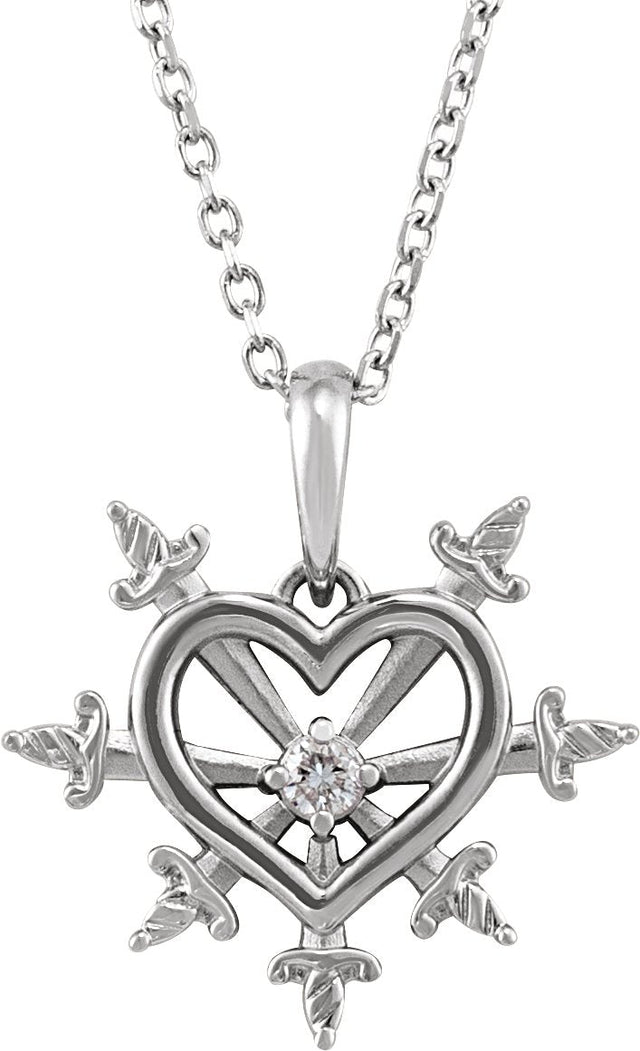 14K Gold Round Natural Diamond Heart & Daggers Necklace or Pendant - White Gold