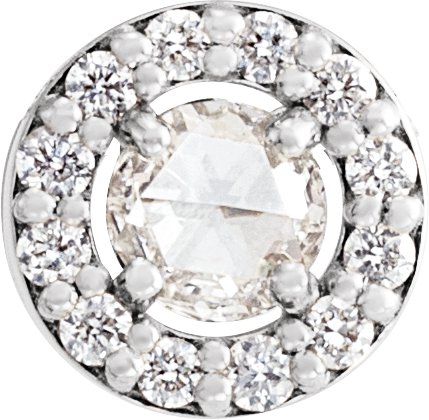 14K Gold Round Natural Diamond Halo-Style Rose-Cut Necklace or Pendant - White Gold