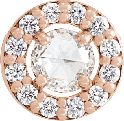 14K Gold Round Natural Diamond Halo-Style Rose-Cut Necklace or Pendant - Rose Gold
