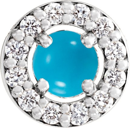 14K Gold Round Natural Turquoise Halo-Style Rose-Cut Necklace or Pendant - White Gold