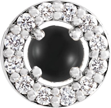 14K Gold Round Natural Black Onyx Halo-Style Rose-Cut Necklace or Pendant - White Gold