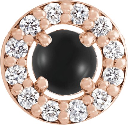 14K Gold Round Natural Black Onyx Halo-Style Rose-Cut Necklace or Pendant - Rose Gold