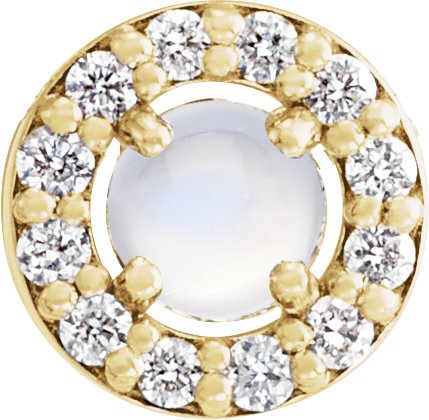 14K Gold Round Natural Rainbow Moonstone Halo-Style Rose-Cut Necklace or Pendant - Yellow Gold