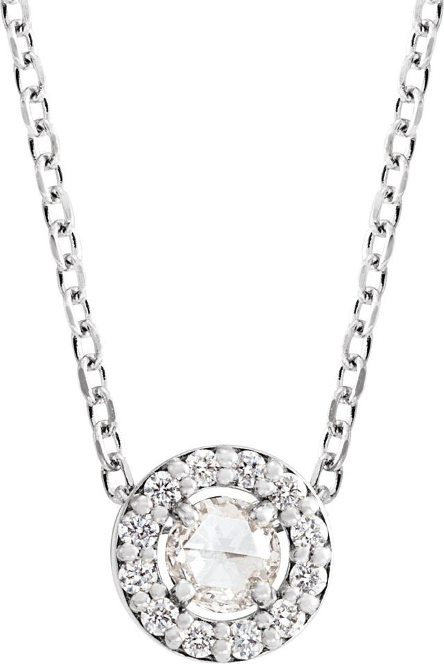 Platinum Round Natural Diamond Halo-Style Rose-Cut Necklace or Pendant