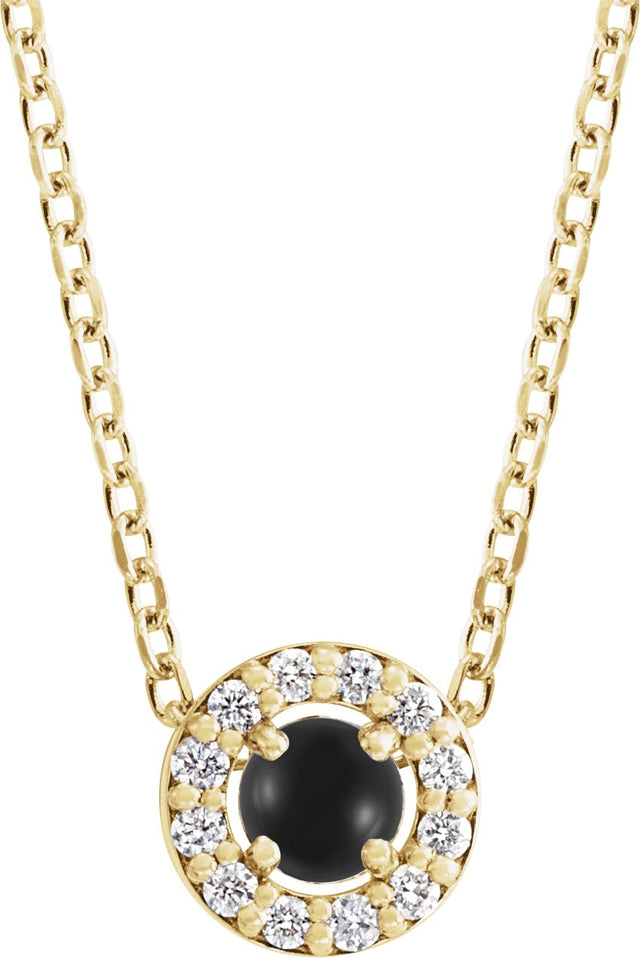 14K Gold Round Natural Black Onyx Halo-Style Rose-Cut Necklace or Pendant - Yellow Gold