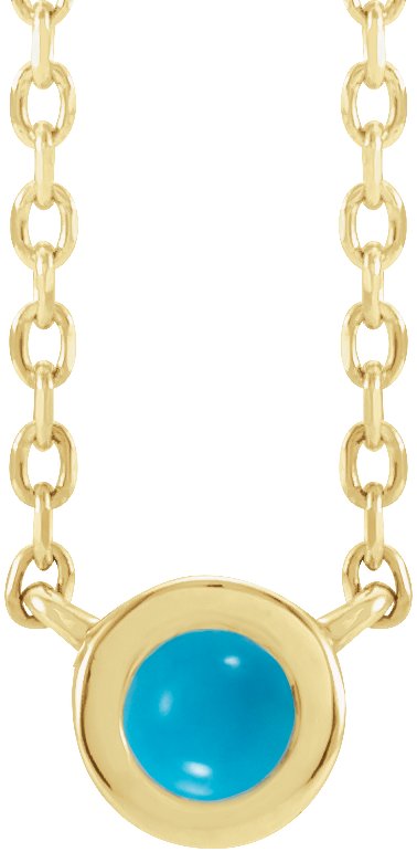 14K Gold Round Natural Turquoise Rose-Cut Bezel-Set Necklace - Yellow Gold