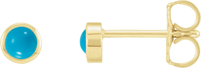 14K Gold Natural Turquoise Round Bezel-Set Rose-Cut Stud Earrings - Yellow Gold