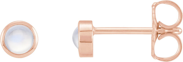 14K Gold Natural Rainbow Moonstone Round Bezel-Set Rose-Cut Stud Earrings - Rose Gold