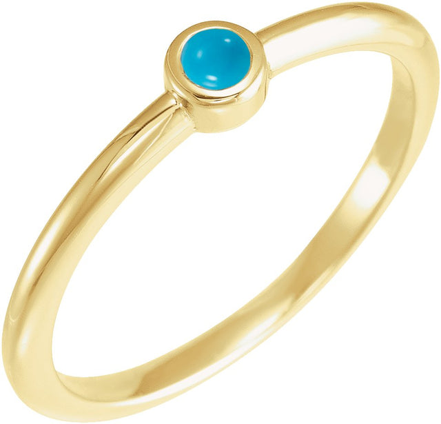 14K Gold Round Natural Turquoise Bezel-Set Stackable Ring - Yellow Gold