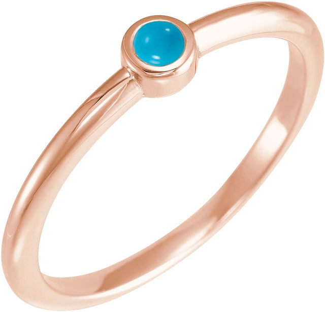 14K Gold Round Natural Turquoise Bezel-Set Stackable Ring - Rose Gold
