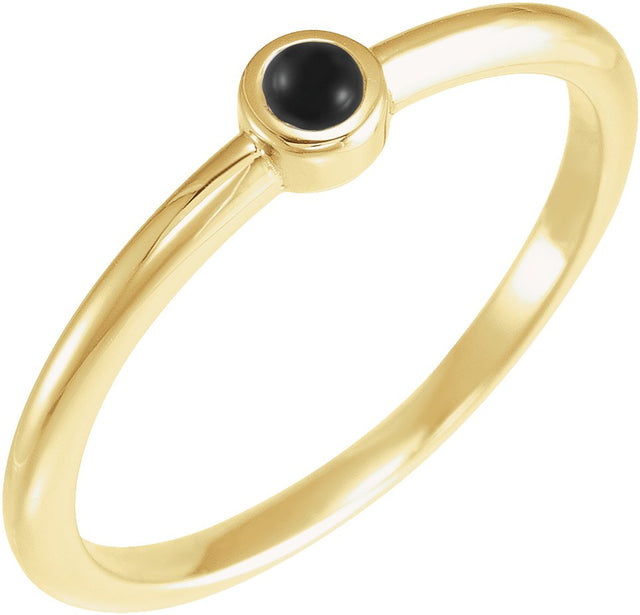 14K Gold Round Natural Black Onyx Bezel-Set Stackable Ring - Yellow Gold