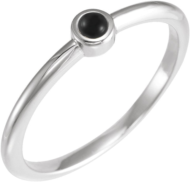 Platinum Round Natural Black Onyx Bezel-Set Stackable Ring