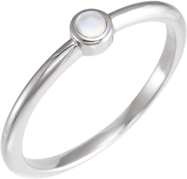 Platinum Round Natural Rainbow Moonstone Bezel-Set Stackable Ring