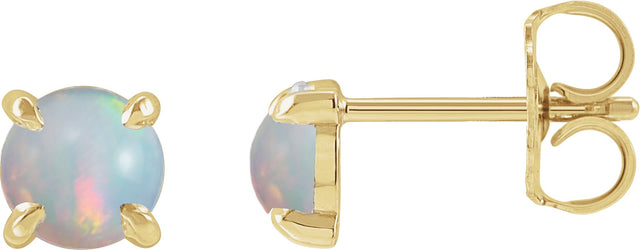 14K Gold Natural White Opal Round 4-Prong Claw Rose-Cut Stud Earrings - Yellow Gold