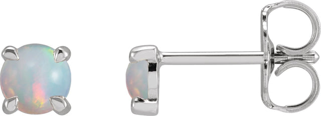 Platinum Natural White Opal Round 4-Prong Claw Rose-Cut Stud Earrings