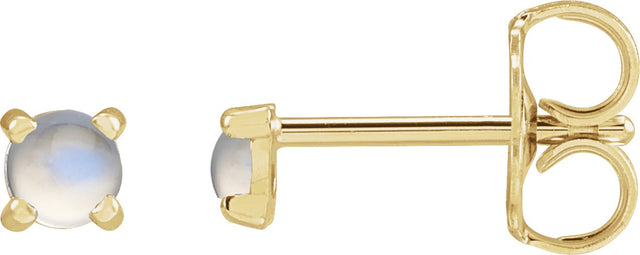 14K Gold Natural Rainbow Moonstone Round 4-Prong Claw Rose-Cut Stud Earrings - Yellow Gold