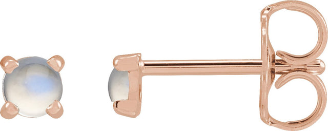 14K Gold Natural Rainbow Moonstone Round 4-Prong Claw Rose-Cut Stud Earrings - Rose Gold